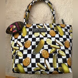 Betsey Johnson NWT Checkered 🥒 Pickle Lunch Tote Bag